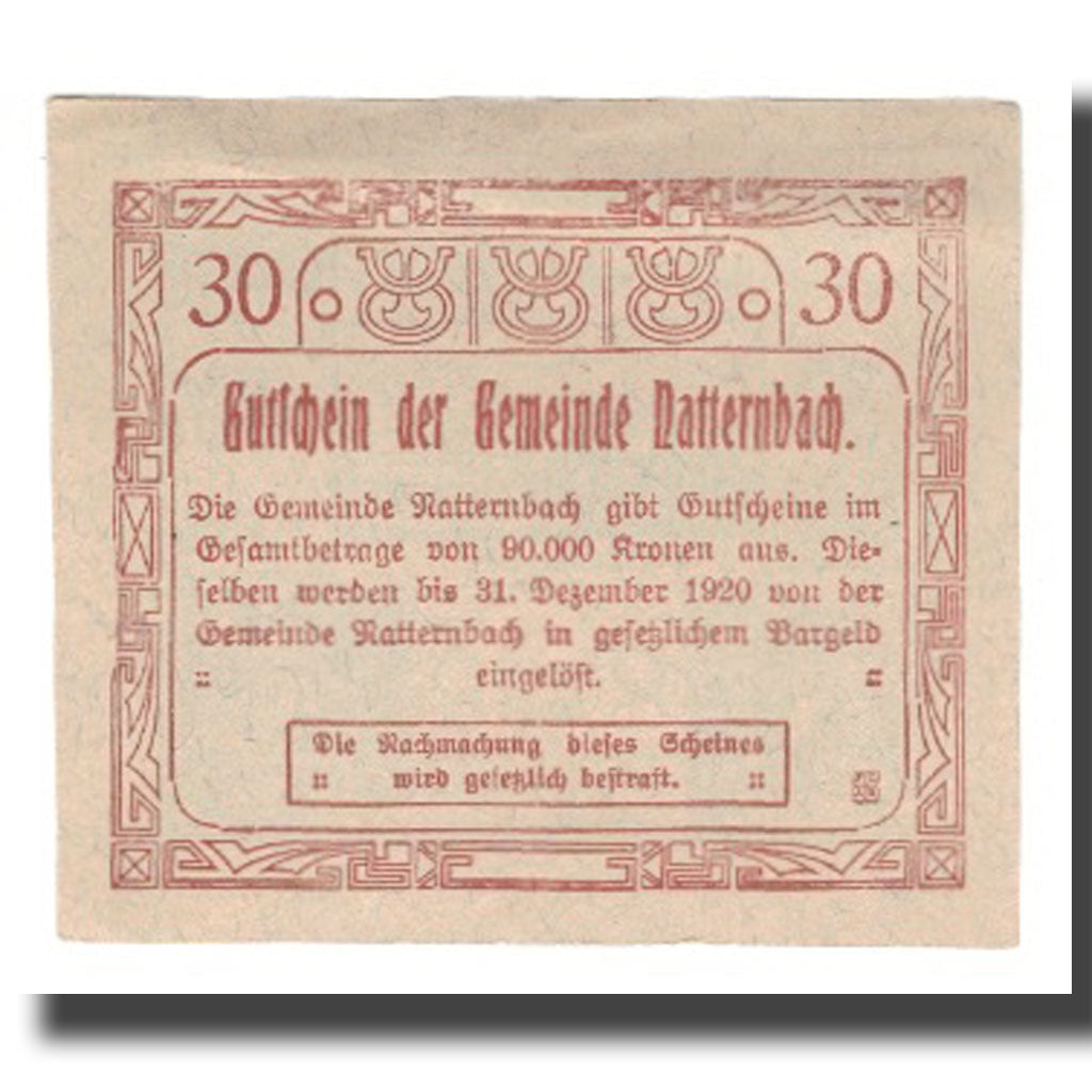 Geldschein, Österreich, Natternbach O.Ö. Gemeinde, 30 Heller, Texte, 1920