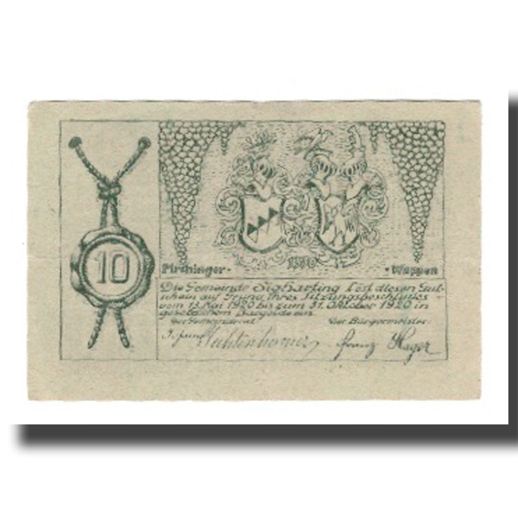 Banknot, Austria, Sigharting im Innviertel O.Ö. Gemeinde, 10 Heller, Armoiries