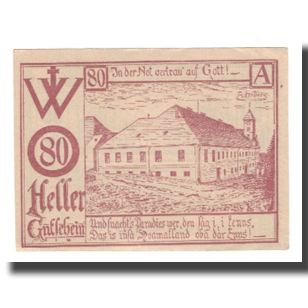 Banknot, Austria, Eidenberg O.Ö. Gemeinde, 80 Heller, paysage, 1920