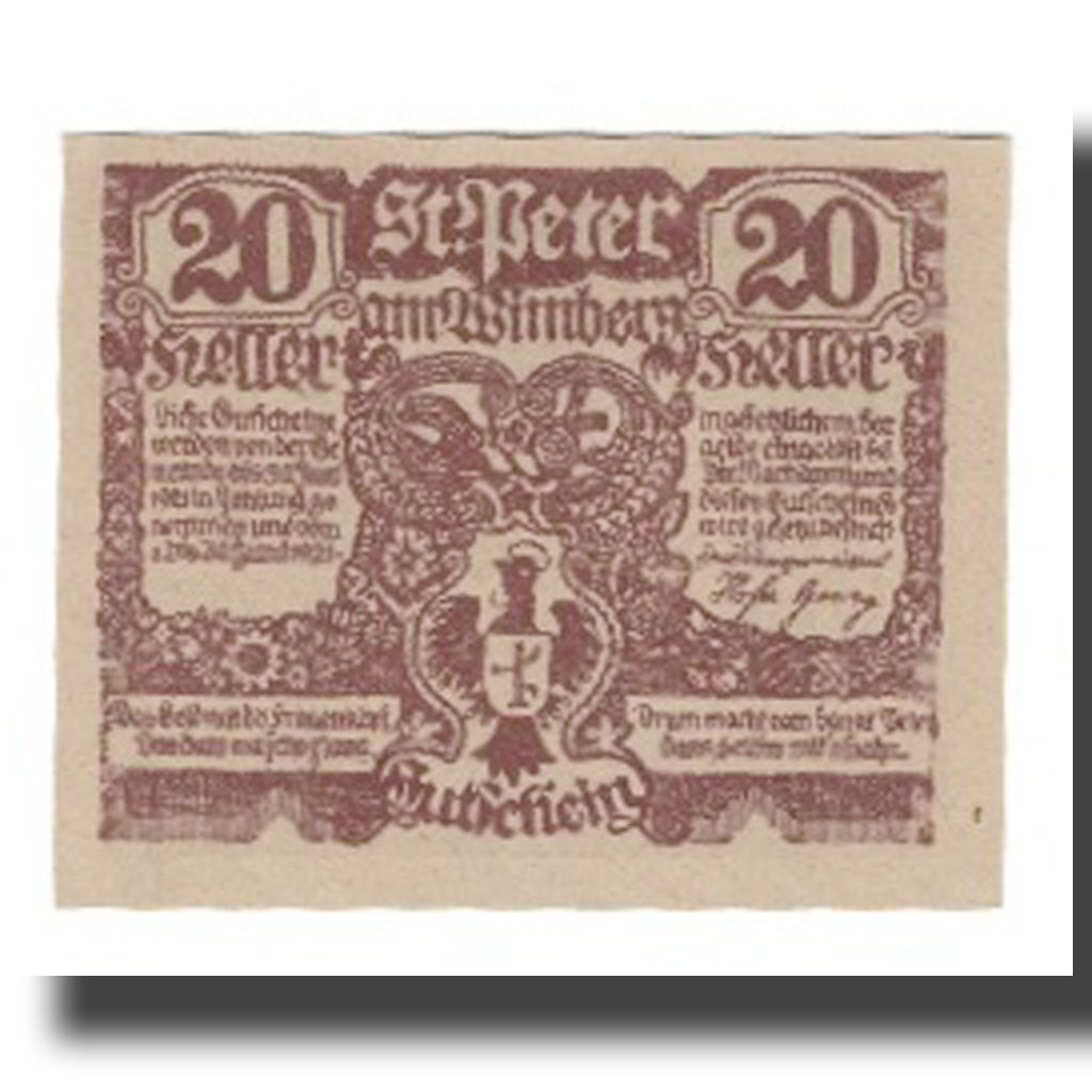 Banknot, Austria, St. Peter am Wimberg O.Ö. Gemeinde, 20 Heller, personnage
