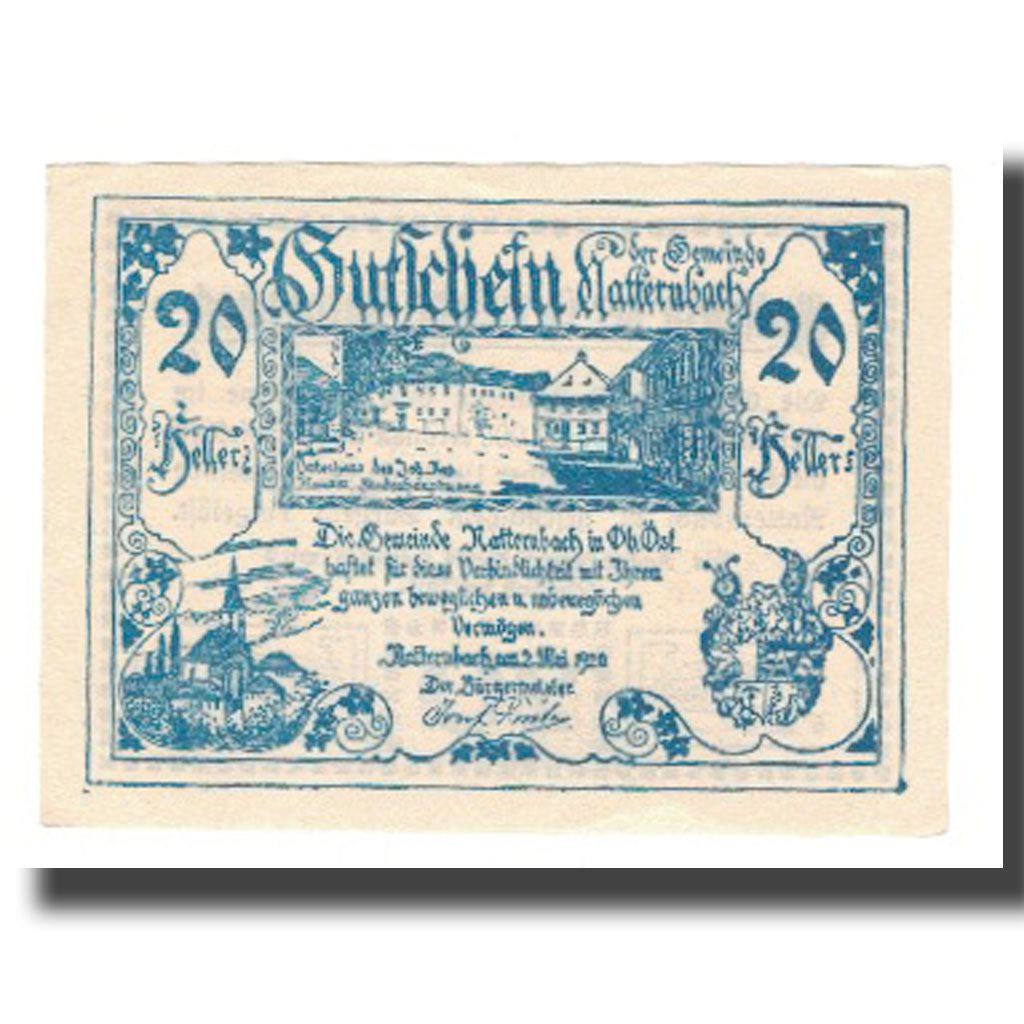Banknot, Austria, Natternbach O.Ö. Gemeinde, 20 Heller, Texte, 1920