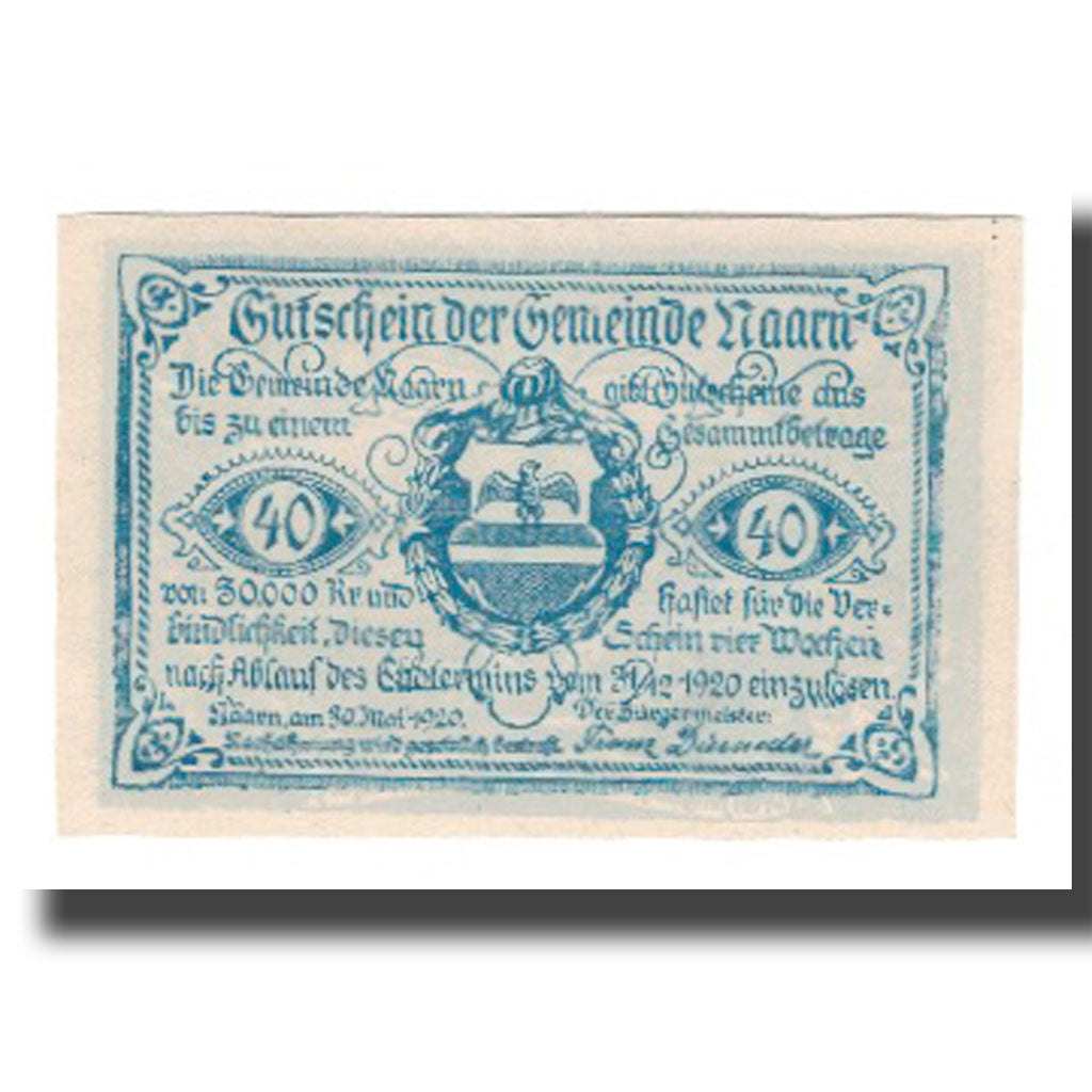 Banknote, Austria, Naarn O.Ö. Gemeinde, 40 Heller, texte 1, 1920, 1920-12-31