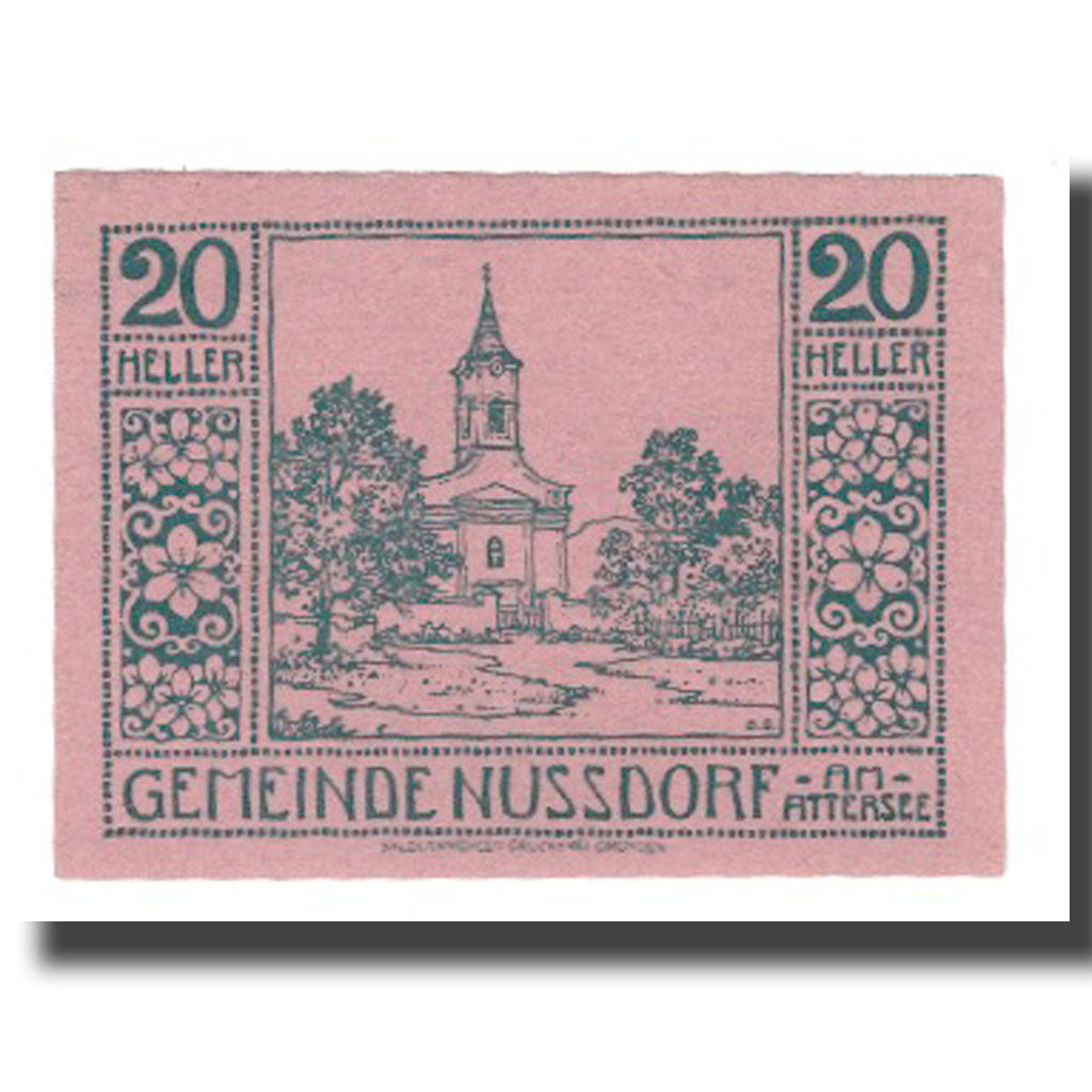 Geldschein, Österreich, Nussdorf am Attersee O.Ö. Gemeinde, 20 Heller, Eglise