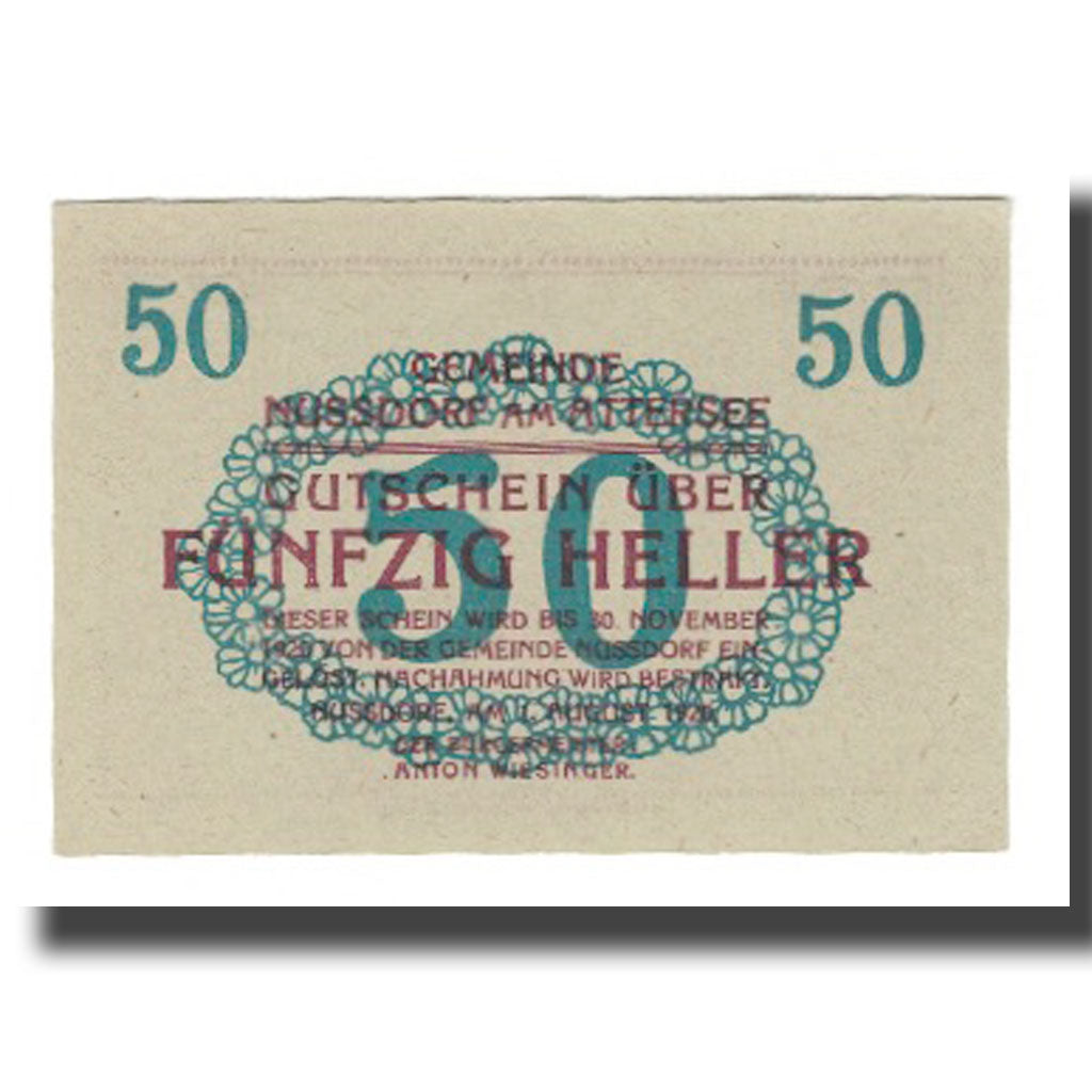 Geldschein, Österreich, Nussdorf am Attersee O.Ö. Gemeinde, 50 Heller