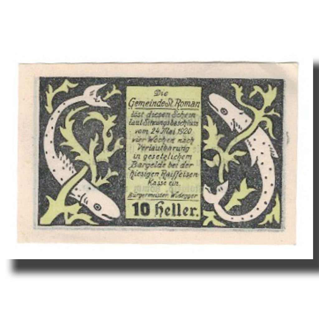 Banknot, Austria, St. Roman O.Ö. Gemeinde, 10 Heller, Texte, 1920, Undated