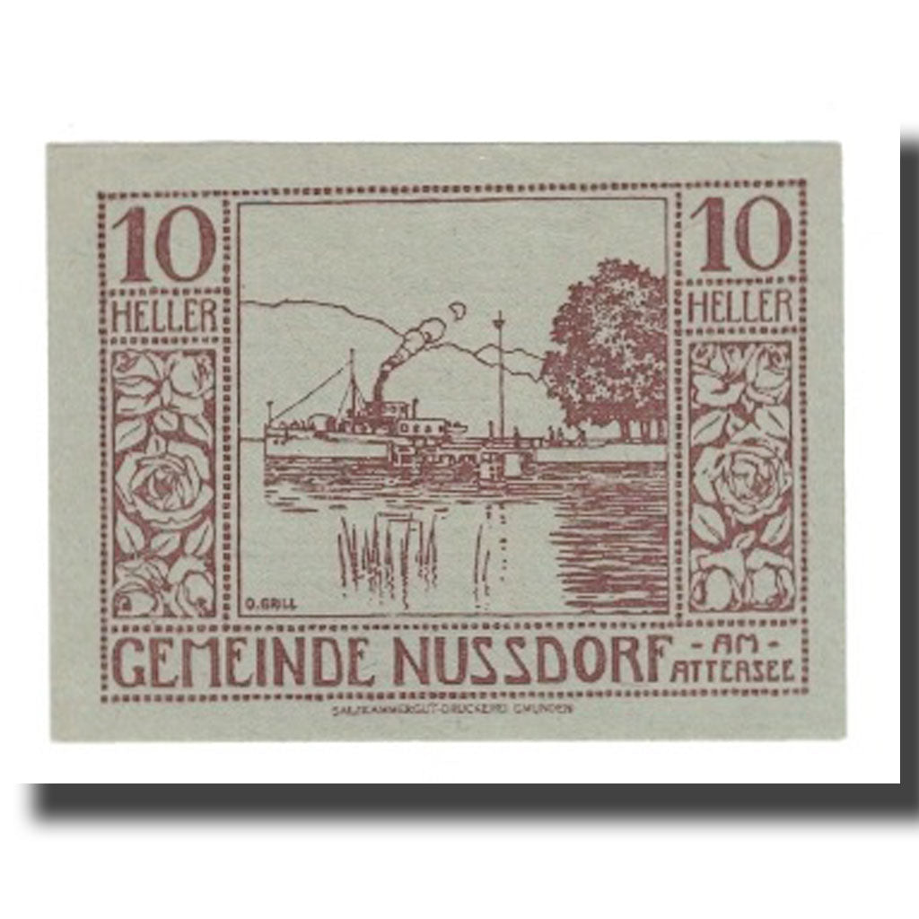 Banknote, Austria, Nussdorf am Attersee O.Ö. Gemeinde, 10 Heller, bateau, 1920