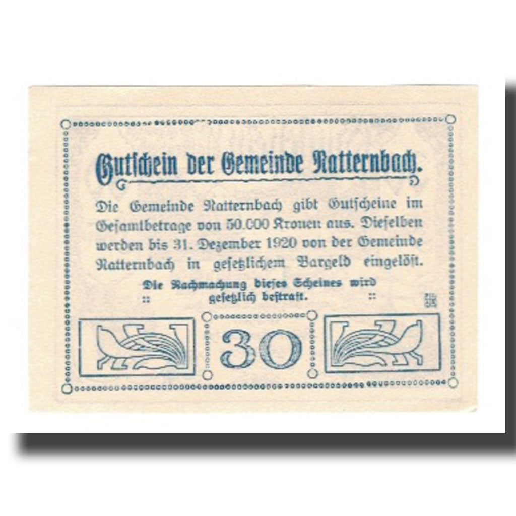 Geldschein, Österreich, Natternbach O.Ö. Gemeinde, 30 Heller, texte 1, 1920