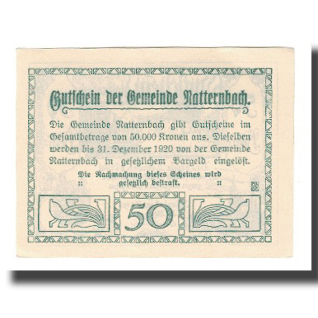Geldschein, Österreich, Natternbach O.Ö. Gemeinde, 50 Heller, Texte 2, 1920