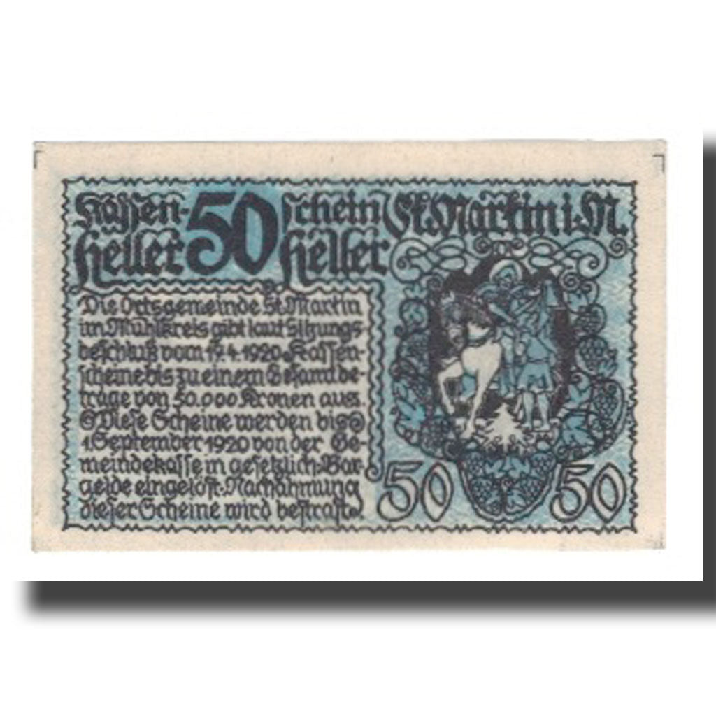 Geldschein, Österreich, St. Martin im Mühlkreis O.Ö. Gemeinde, 50 Heller