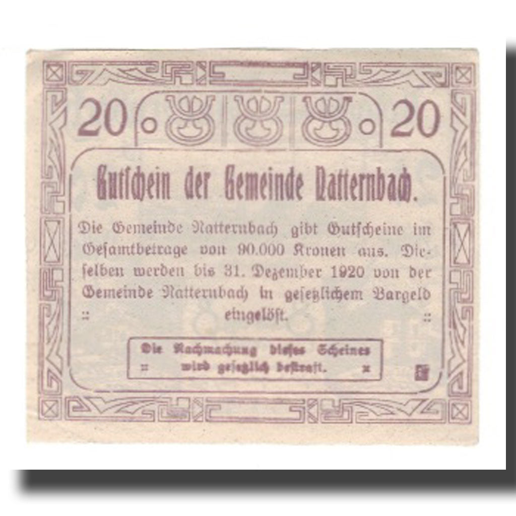 Geldschein, Österreich, Natternbach O.Ö. Gemeinde, 20 Heller, Texte 3, 1920