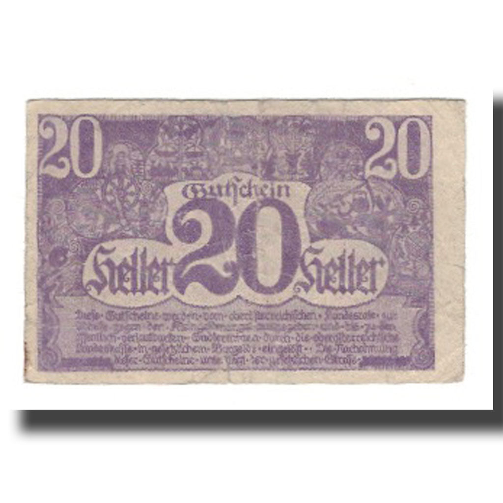 Banknote, Austria, Oberösterreich O.Ö. Land, 20 Heller, Texte, 1920