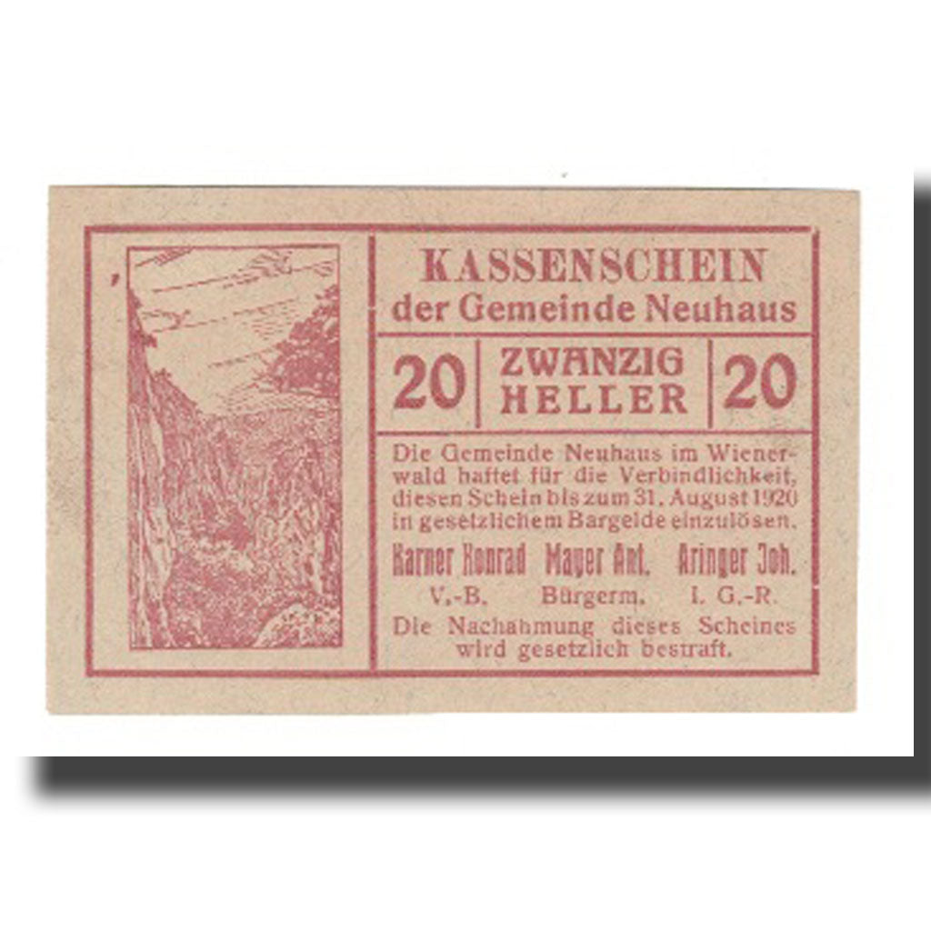 Geldschein, Österreich, Neuhaus N.Ö. Gemeinde, 20 Heller, N.D, 1920