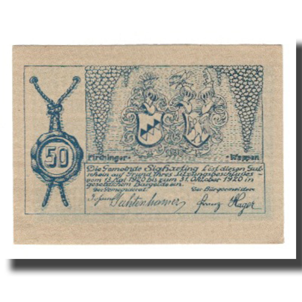 Geldschein, Österreich, Sigharting im Innviertel O.Ö. Gemeinde, 50 Heller