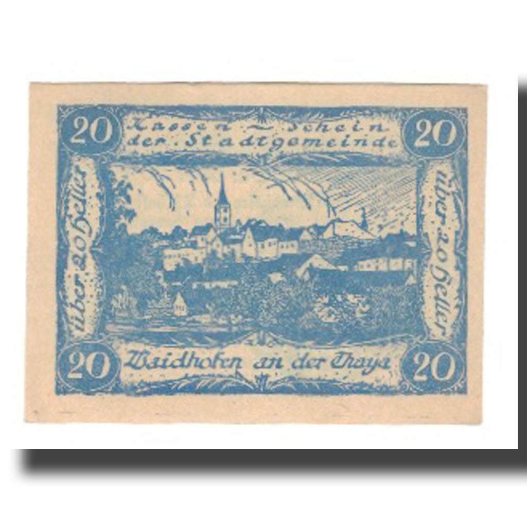 Banknot, Austria, Waidhofen An Der Thaya N.Ö. Stadtgemeinde, 20 Heller, Texte