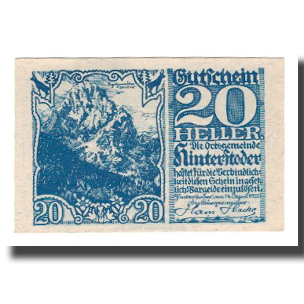 Banknot, Austria, Hinterstoder O.Ö. Gemeinde, 20 Heller, texte 1, 1920