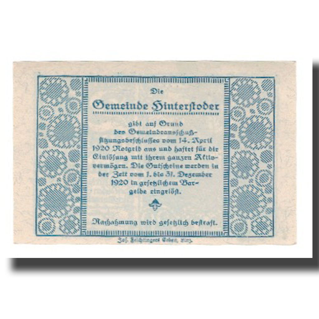 Banknot, Austria, Hinterstoder O.Ö. Gemeinde, 20 Heller, texte 1, 1920