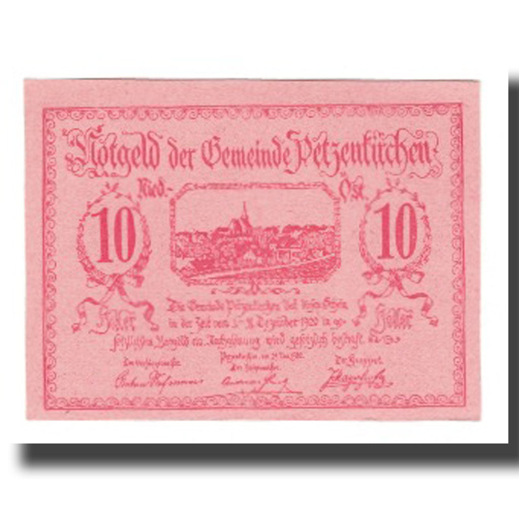 Banknot, Austria, Petzenkirchen N.Ö. Gemeinde, 10 Heller, village, 1920
