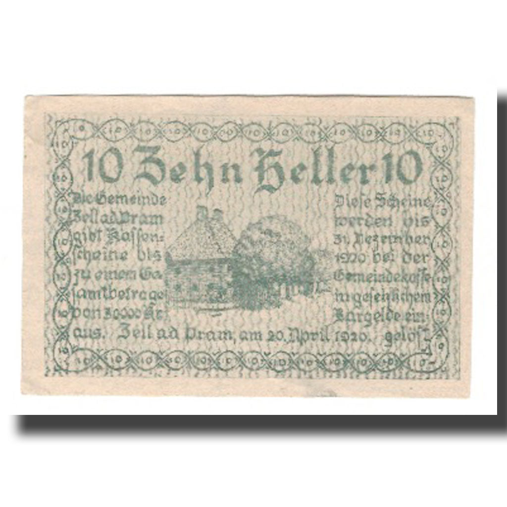 Banknot, Austria, Zell an der Pram O.Ö. Gemeinde, 10 Heller, Texte, 1920