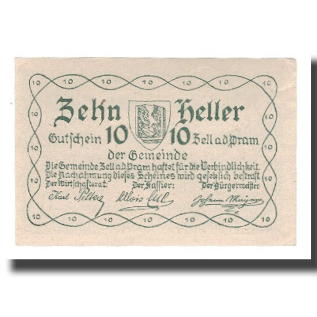 Banknot, Austria, Zell an der Pram O.Ö. Gemeinde, 10 Heller, Texte, 1920
