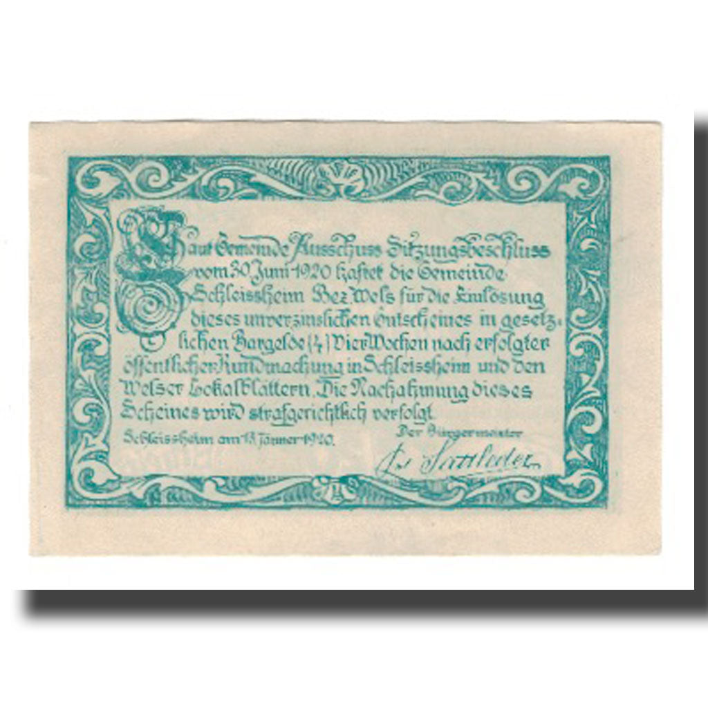 Banknot, Austria, Schleissheim O.Ö. Gemeinde, 20 Heller, Texte, 1920