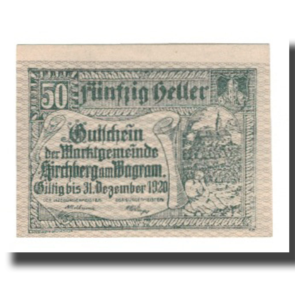 Banknot, Austria, Kirchberg am Wagram N.Ö. Marktgemeinde, 50 Heller, texte 1