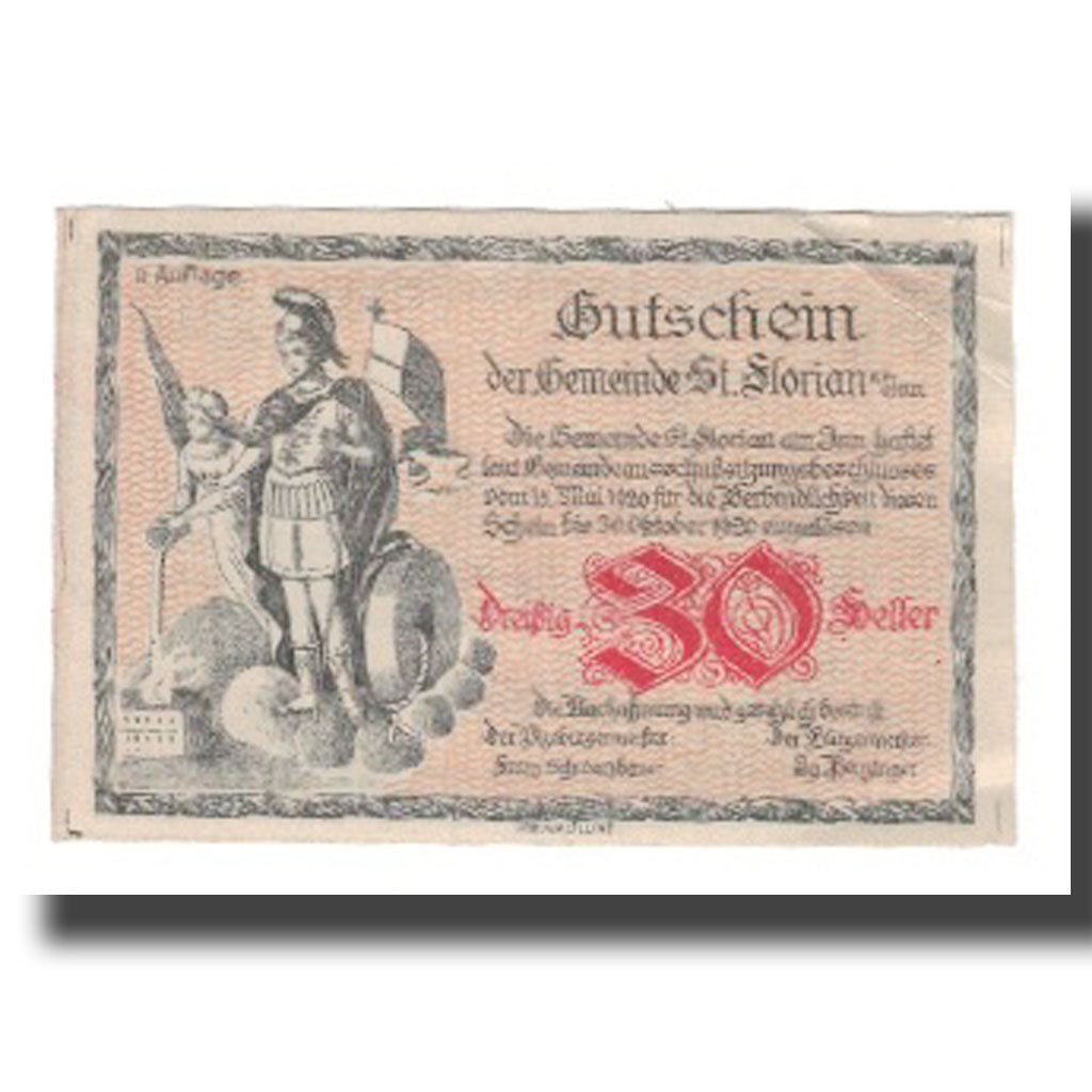 Banknot, Austria, St. Florian am Inn O.Ö. Gemeinde, 30 Heller, paysage, 1920