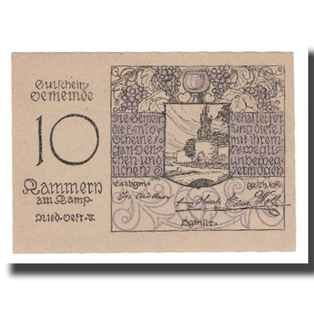 Banknote, Austria, Kammern am Kamp N.Ö. Gemeinde, 10 Heller, Texte, 1920