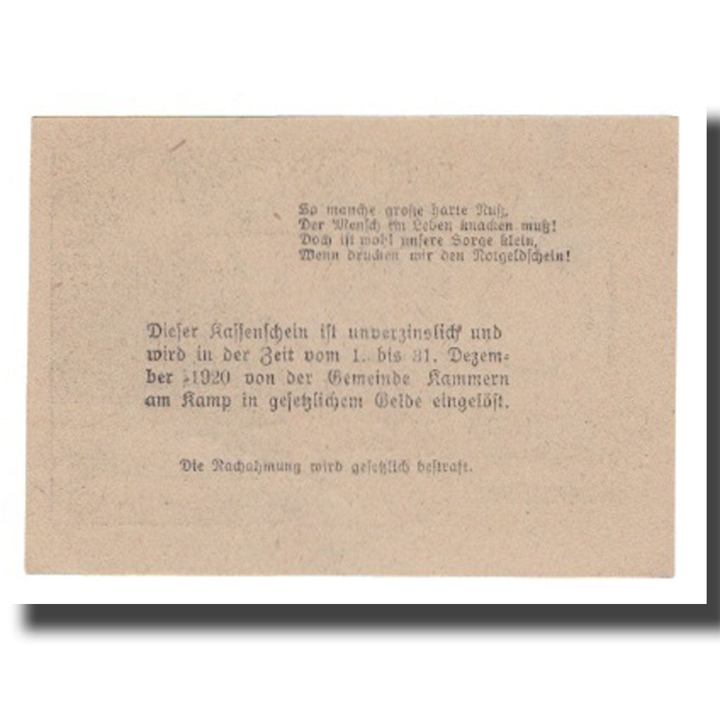Banknote, Austria, Kammern am Kamp N.Ö. Gemeinde, 10 Heller, Texte, 1920
