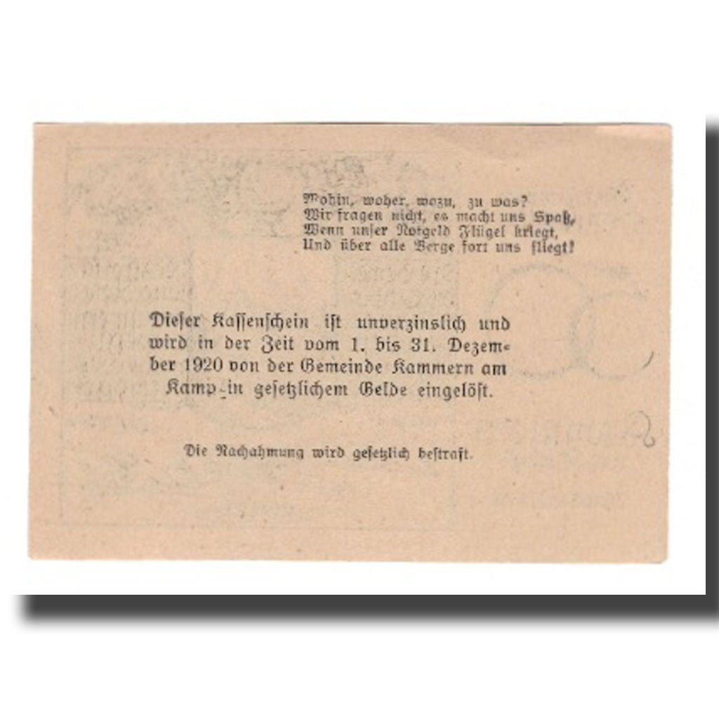 Banknote, Austria, Kammern am Kamp N.Ö. Gemeinde, 50 Heller, Texte 2, 1920