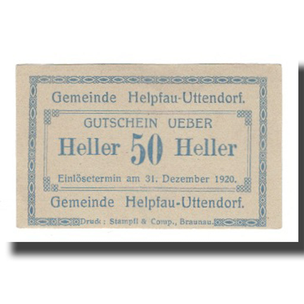 Geldschein, Österreich, Helpfau - Uttendorf O.Ö. Gemeinde, 50 Heller, N.D