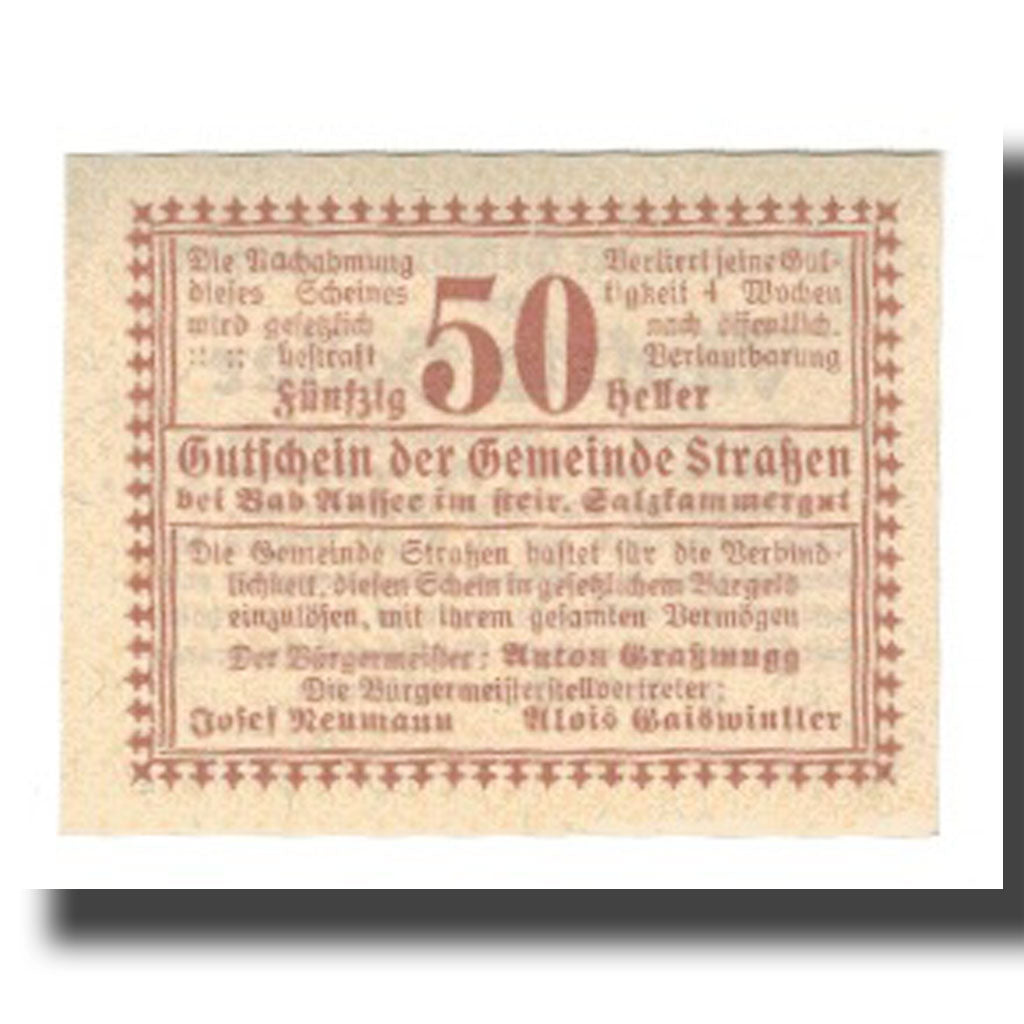 Banknot, Austria, Strassen, 50 Heller, Texte, 1920, 1920-08-31, AU(55-58)