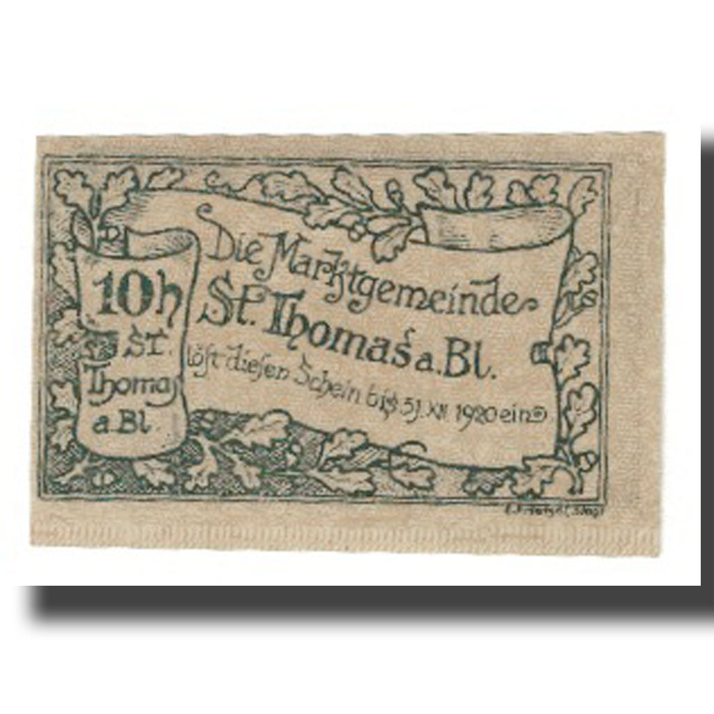 Banconote, Austria, St. Thomas am Blasenstein O.Ö. Gemeinde, 10 Heller, valeur