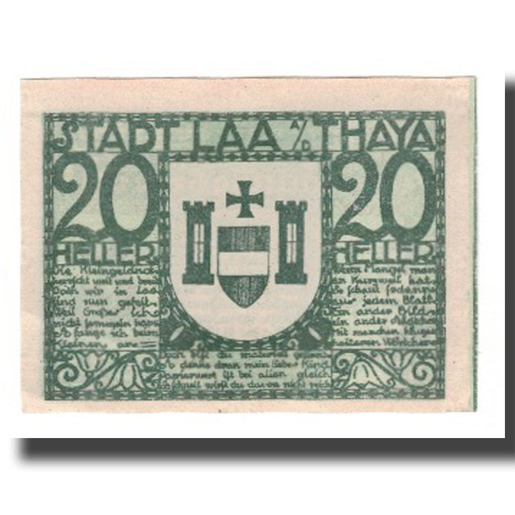 Banknote, Austria, Laa An Der Thaya, Stadtgemeinde, 20 Heller, valeur faciale