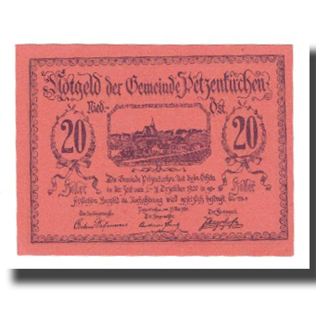 Geldschein, Österreich, Petzenkirchen N.Ö. Gemeinde, 20 Heller, Batiment