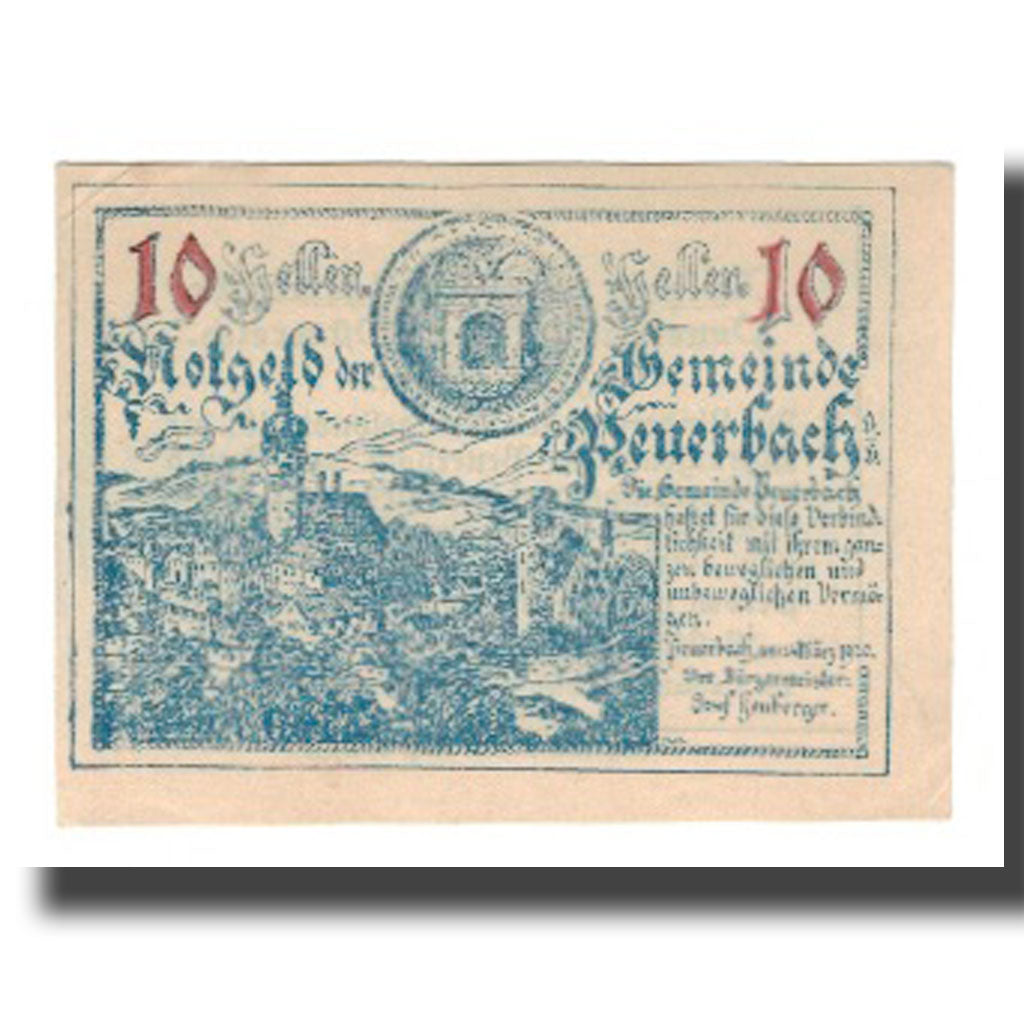 Banknot, Austria, Peuerbach O.Ö. Marktgemeinde, 10 Heller, Texte, 1920