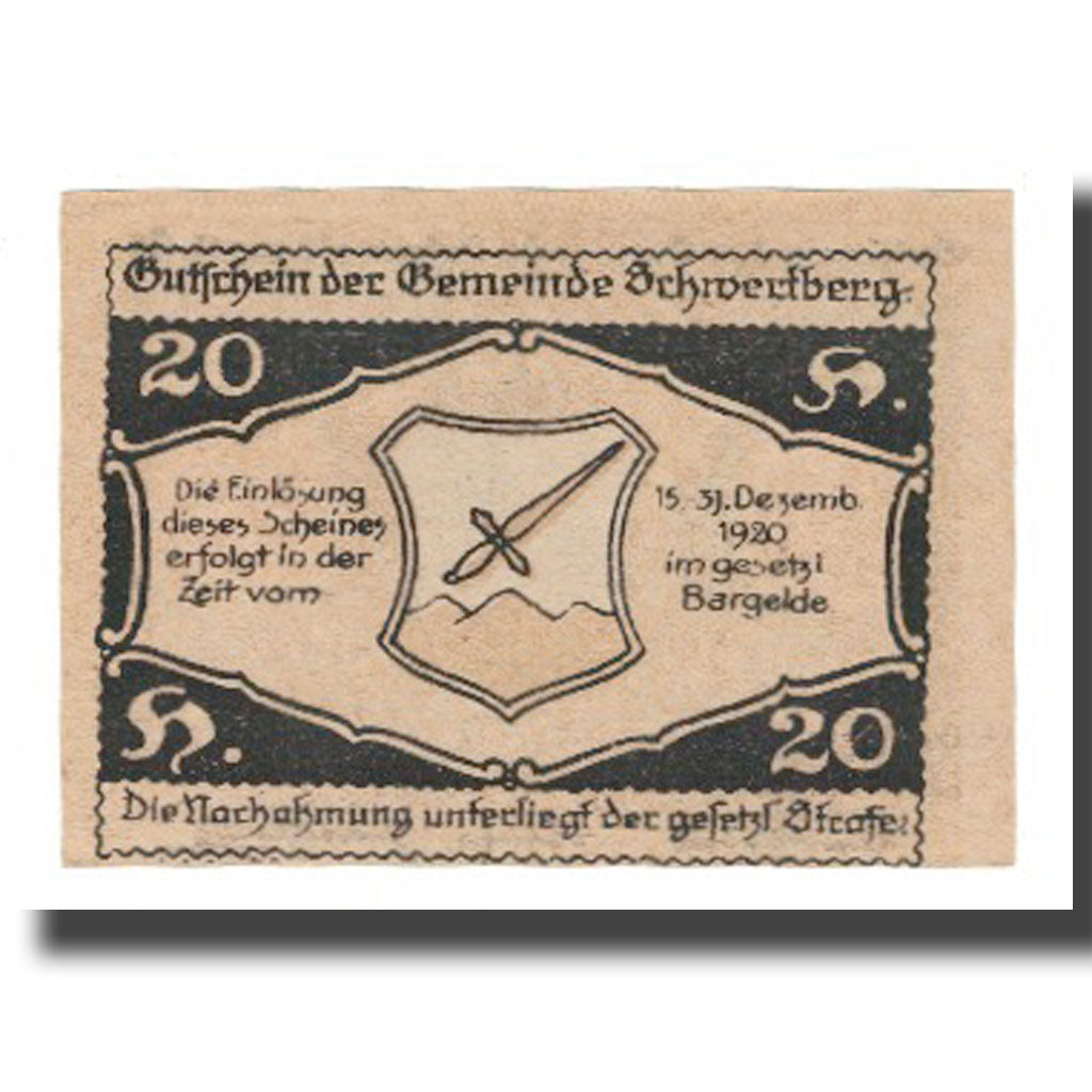 Geldschein, Österreich, Schwertberg O.Ö. Gemeinde, 10 Heller, épée, 1920