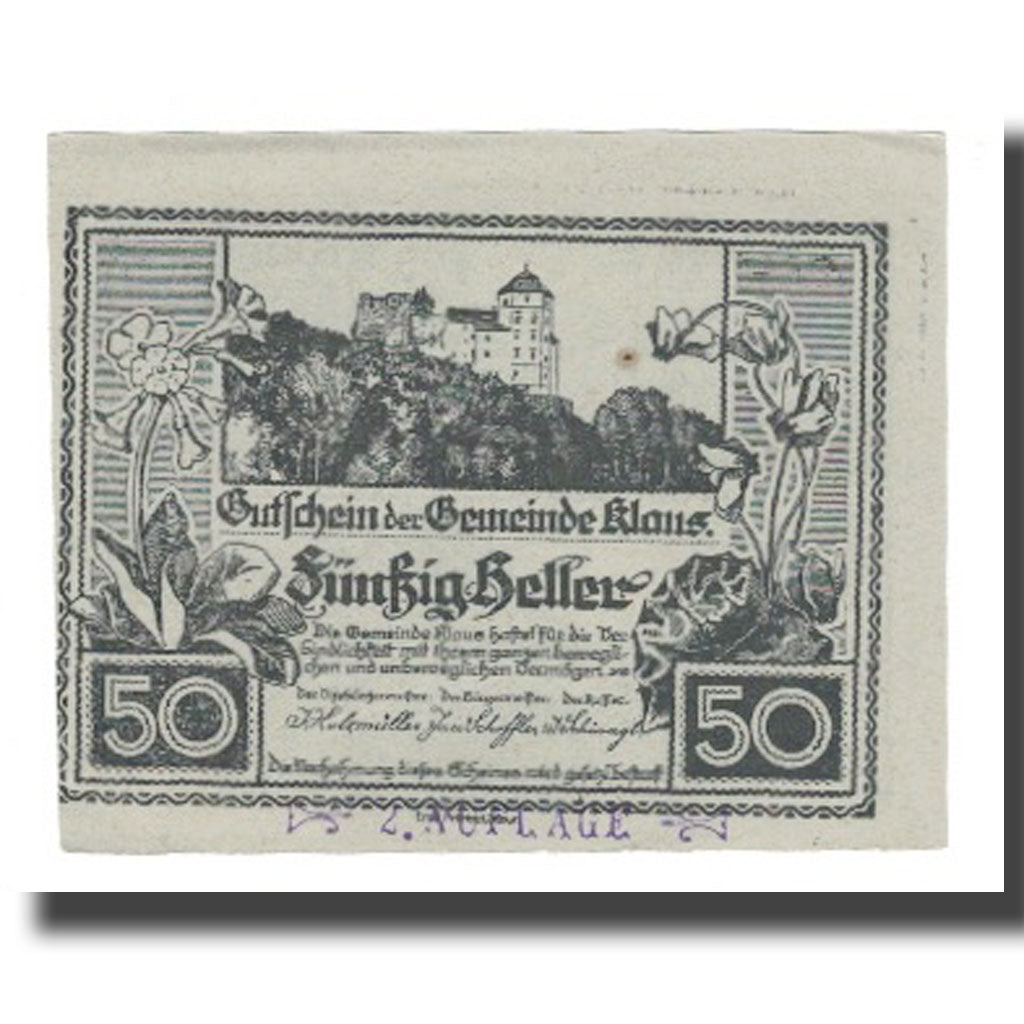 Banknote, Austria, Klaus O.Ö. Gemeinde, 50 Heller, paysage, 1920, 1920-03-27