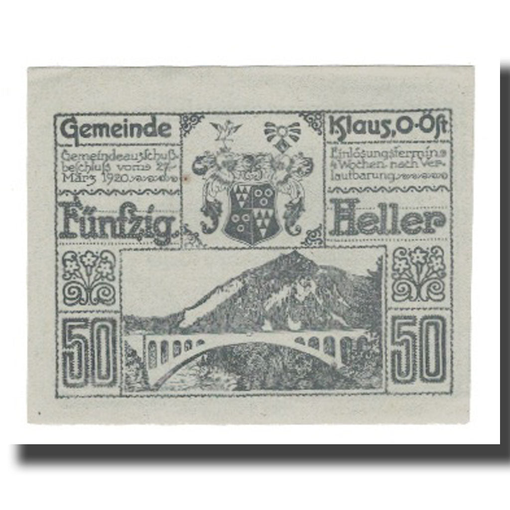 Banknote, Austria, Klaus O.Ö. Gemeinde, 50 Heller, paysage, 1920, 1920-03-27