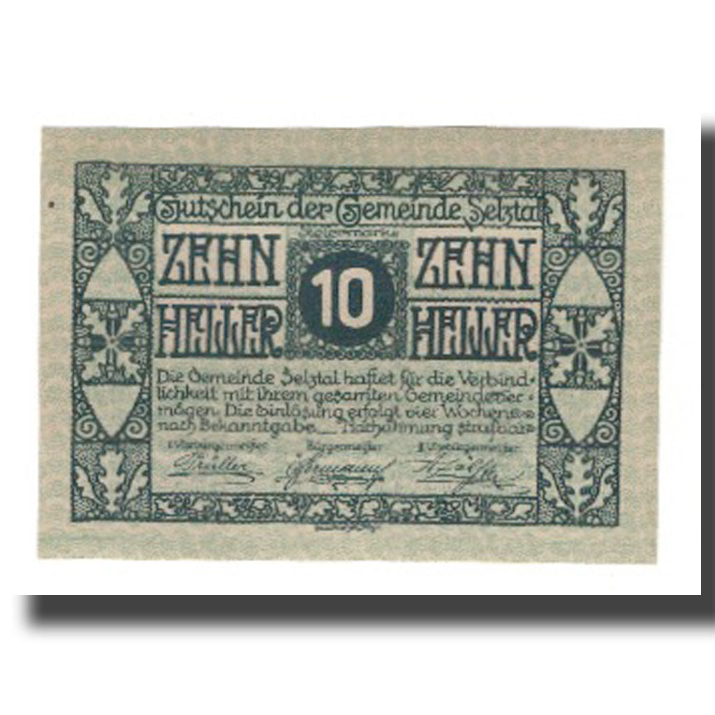 Banknot, Austria, Selztal Stm. Gemeinde, 10 Heller, paysage, Undated, AU(55-58)