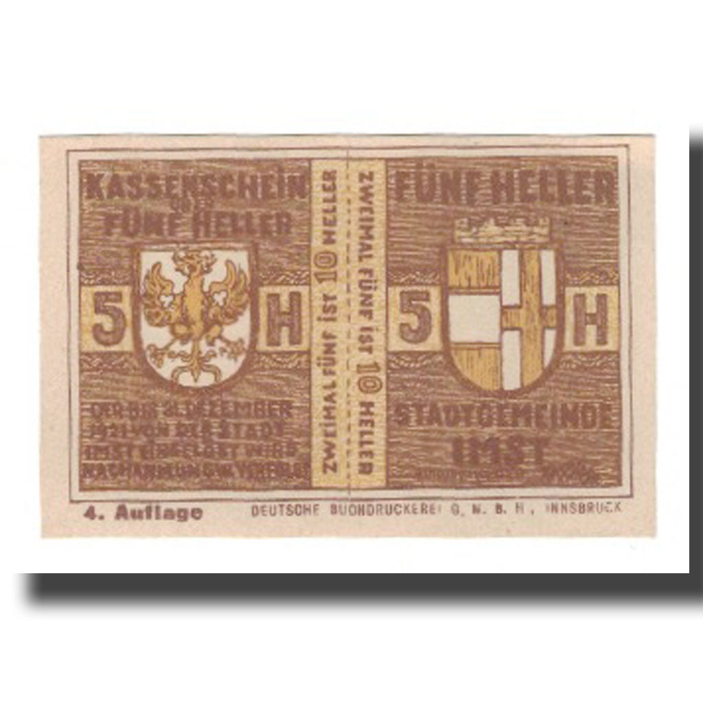 Coin, Austria, Imst Tirol Stadtgemeinde, 10 Heller, Blason 1, 1920, 1920-12-31