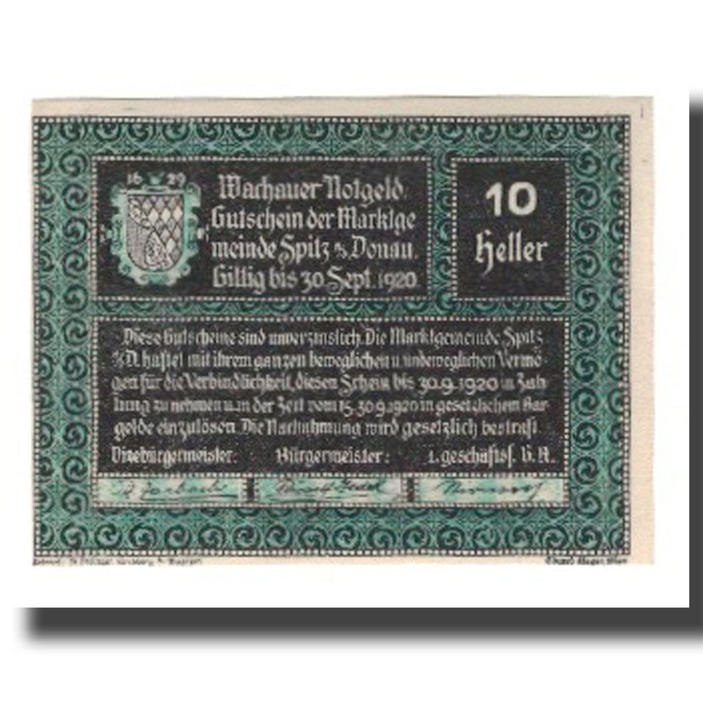 Banknot, Austria, Wachauer Notgeld - Spitz - Kirche N.Ö. Gemeinde, 10 Heller