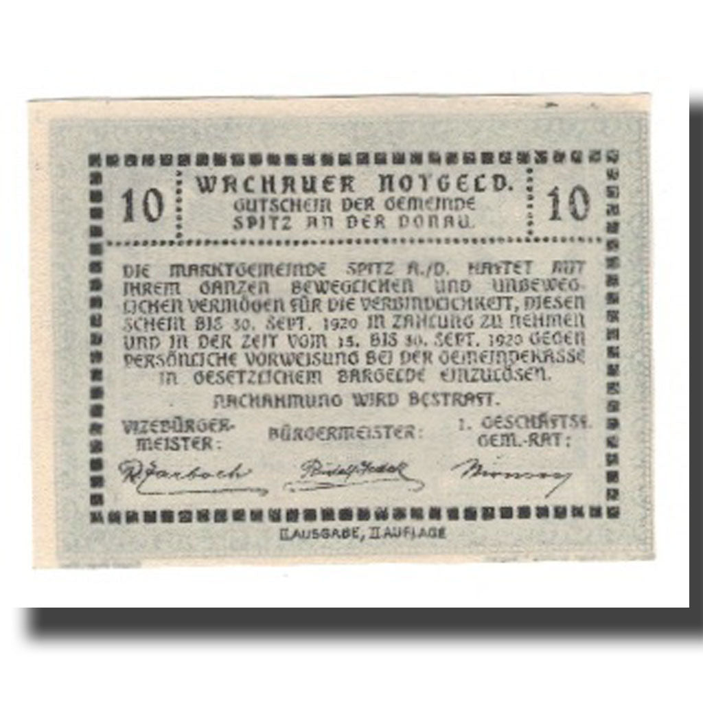 Banknot, Austria, Wachauer Notgeld - Spitz - Kirche N.Ö. Gemeinde, 10 Heller