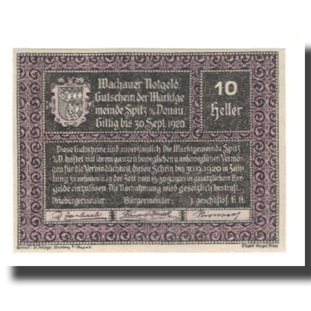 Banknot, Austria, Wachauer Notgeld - Spitz - Kirche N.Ö. Gemeinde, 10 Heller