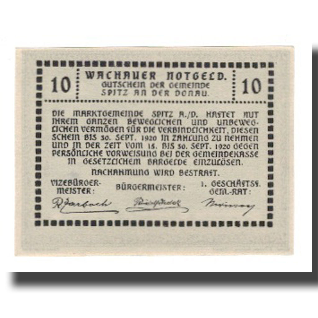 Banknot, Austria, Wachauer Notgeld - Spitz - Kirche N.Ö. Gemeinde, 10 Heller