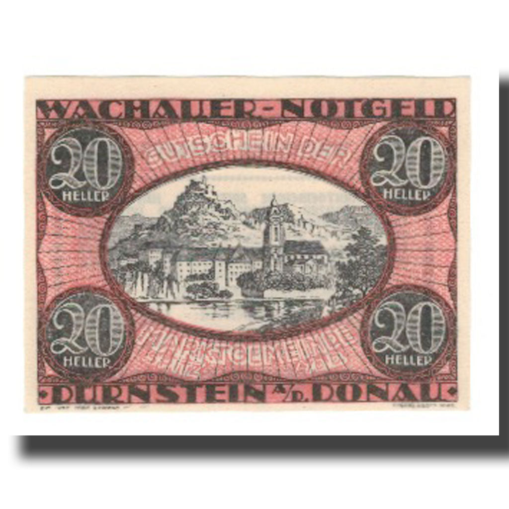 Banconote, Austria, Wachauer Notgeld Dürnstein N.Ö. Gemeinde, 20 Heller, texte