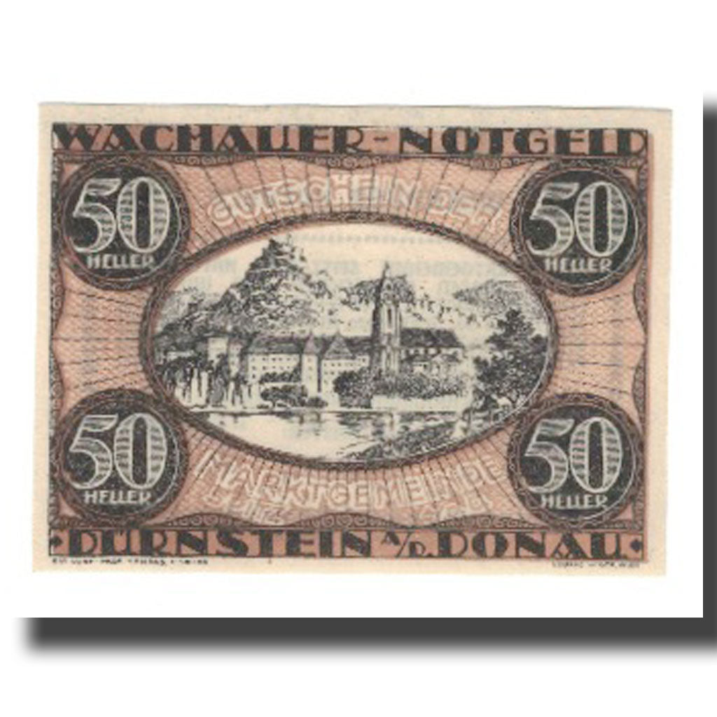 Banknot, Austria, Wachauer Notgeld Dürnstein N.Ö. Gemeinde, 50 Heller, Texte