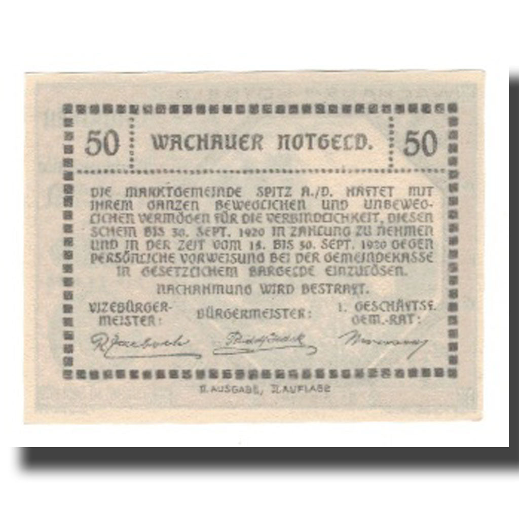 Banknot, Austria, Wachauer Notgeld St. Michael N.Ö. Gemeinde, 50 Heller, Texte