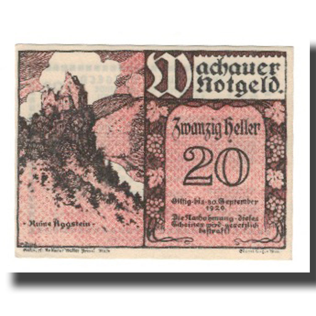 Banknote, Austria, Wachauer Notgeld-Aggstein N.Ö. Gemeinde, 20 Heller, texte 1