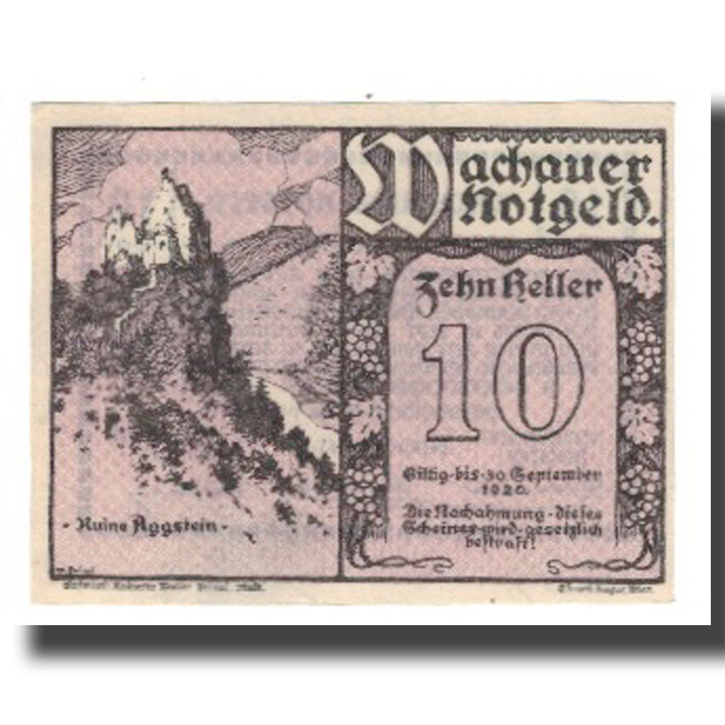 Banknot, Austria, Wachauer Notgeld-Aggstein N.Ö. Gemeinde, 10 Heller, Texte
