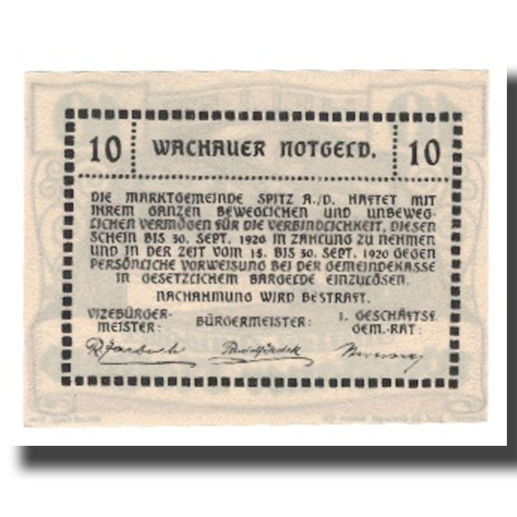 Banknot, Austria, Wachauer Notgeld Mitter-Arnsdorf Gemeinde, 10 Heller, Texte